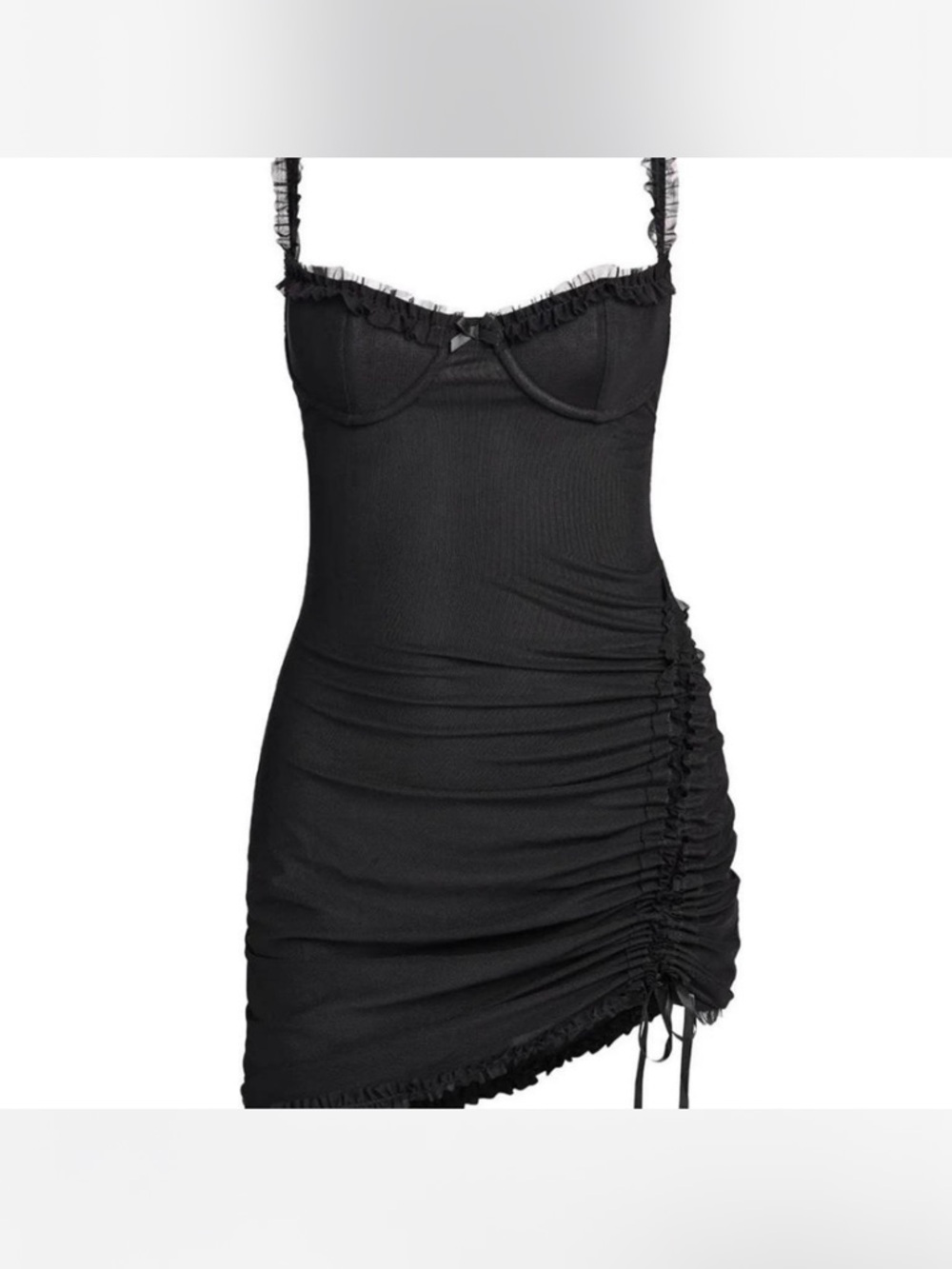 IAMGIA Black Ruching Mini Dress with Spaghetti Straps